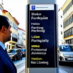 Intelligent Parking System in Lisbon**

"A fully clothed, professional city planner standing near a digital display showing real-time parking availability in central Lisbon, Portugal. The display is integrated into a modern street sign. Cars are parked neatly in designated spaces. Focus on clean urban design and technological integration. Safe for work, appropriate content, perfect anatomy, correct proportions, well-formed hands, professional photography, high quality, modest attire, family-friendly scene."

**