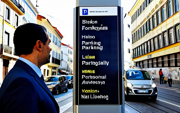 Intelligent Parking System in Lisbon**

"A fully clothed, professional city planner standing near a digital display showing real-time parking availability in central Lisbon, Portugal. The display is integrated into a modern street sign. Cars are parked neatly in designated spaces. Focus on clean urban design and technological integration. Safe for work, appropriate content, perfect anatomy, correct proportions, well-formed hands, professional photography, high quality, modest attire, family-friendly scene."

**