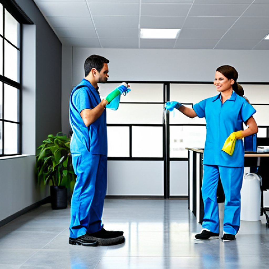 건물 정기 소독 서비스 - Office Environment**

"A professional cleaning crew in a modern office setting, fully clothed in app...