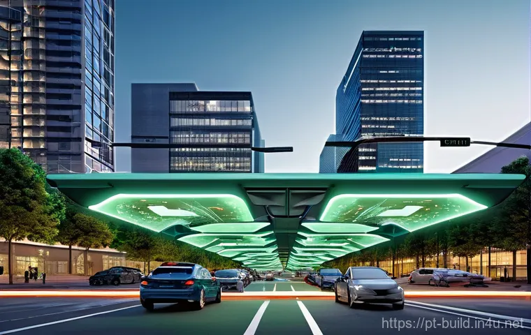 주차장 자동화 장비 설치 - **Prompt 1: Seamless Smart Parking Experience**
    "A wide-angle shot from a slightly elevated pers...