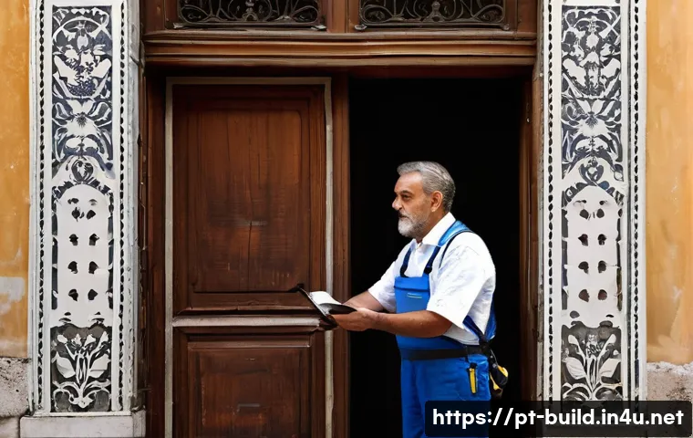 건물 내 설비 노후화 관리 - **Preventative Inspection in a Historic Lisbon Building**
A highly detailed, realistic image of ...
