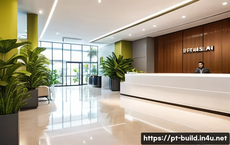 건물 관리비 비교 사례 - A modern Brazilian condominium lobby scene during daytime, showing a well-lit, clean entrance with a...