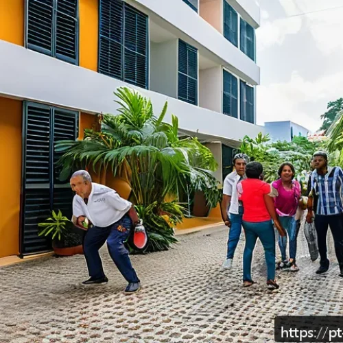 입주민 안전 교육 - A diverse group of condominium residents actively participating in a fire safety drill in a modern B...